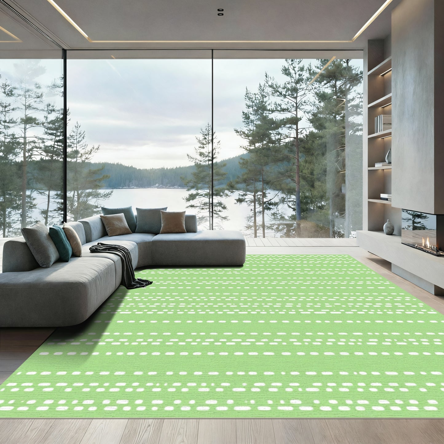 Light Green Horizontal Dotted Lines Rug