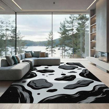 Monochromatic Ink Splatter Irregular Shapes Rug