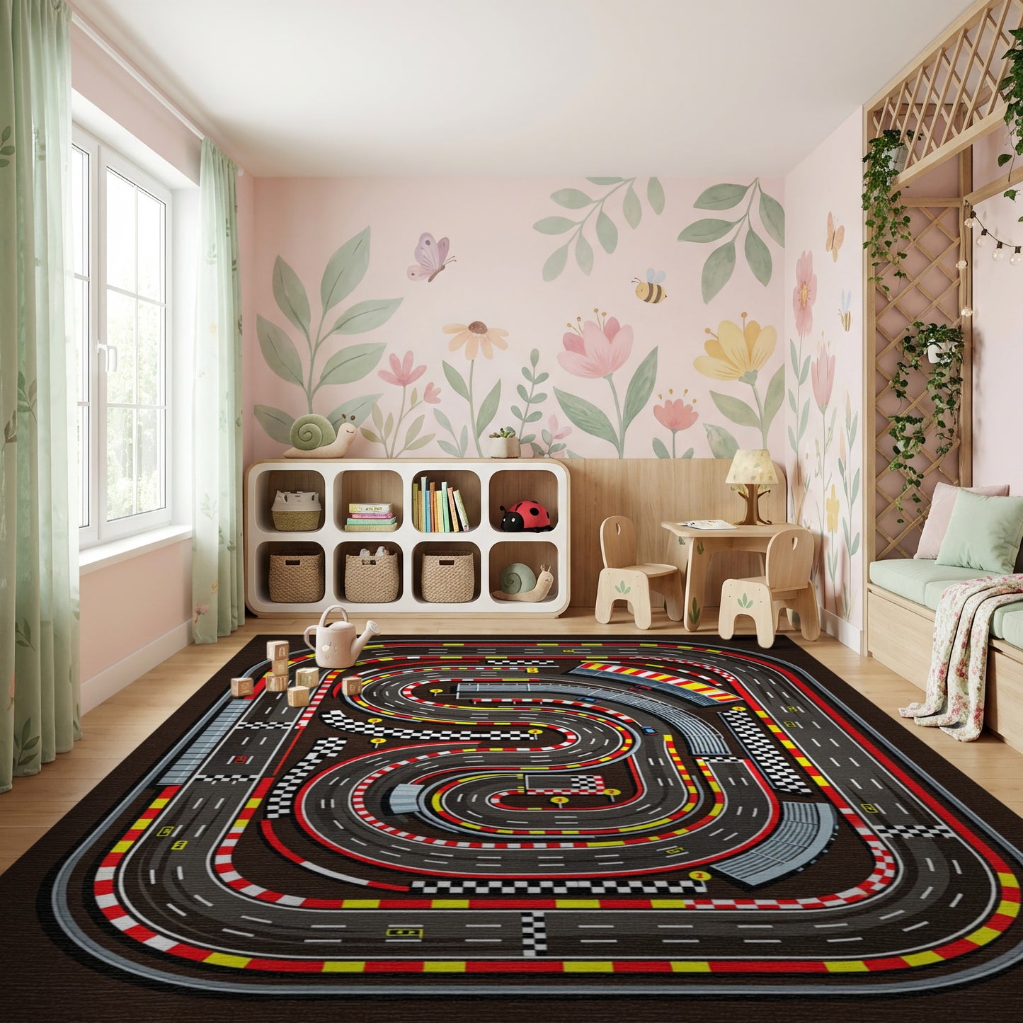 Dynamic Racing Circuit Checkered Curves Rug