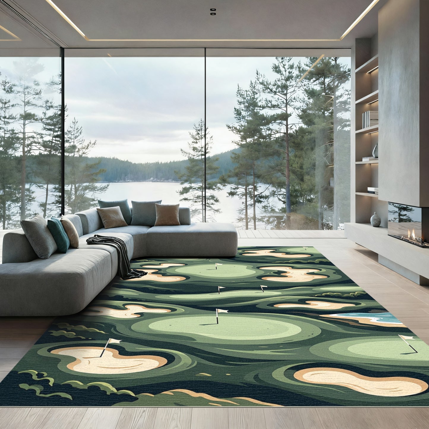 Abstract Golf Course Landscape Greenery Rug