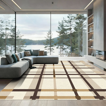 Classic Tartan Brown Cream Grid Rug
