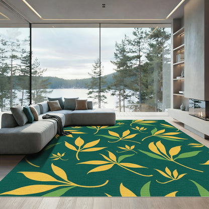 Emerald Green Yellow Leafy Foliage Rug