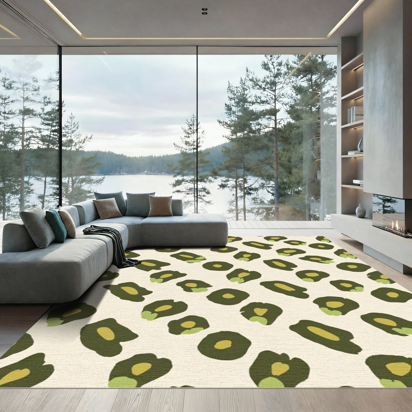 Olive Green Leopard Spot Collection Rug