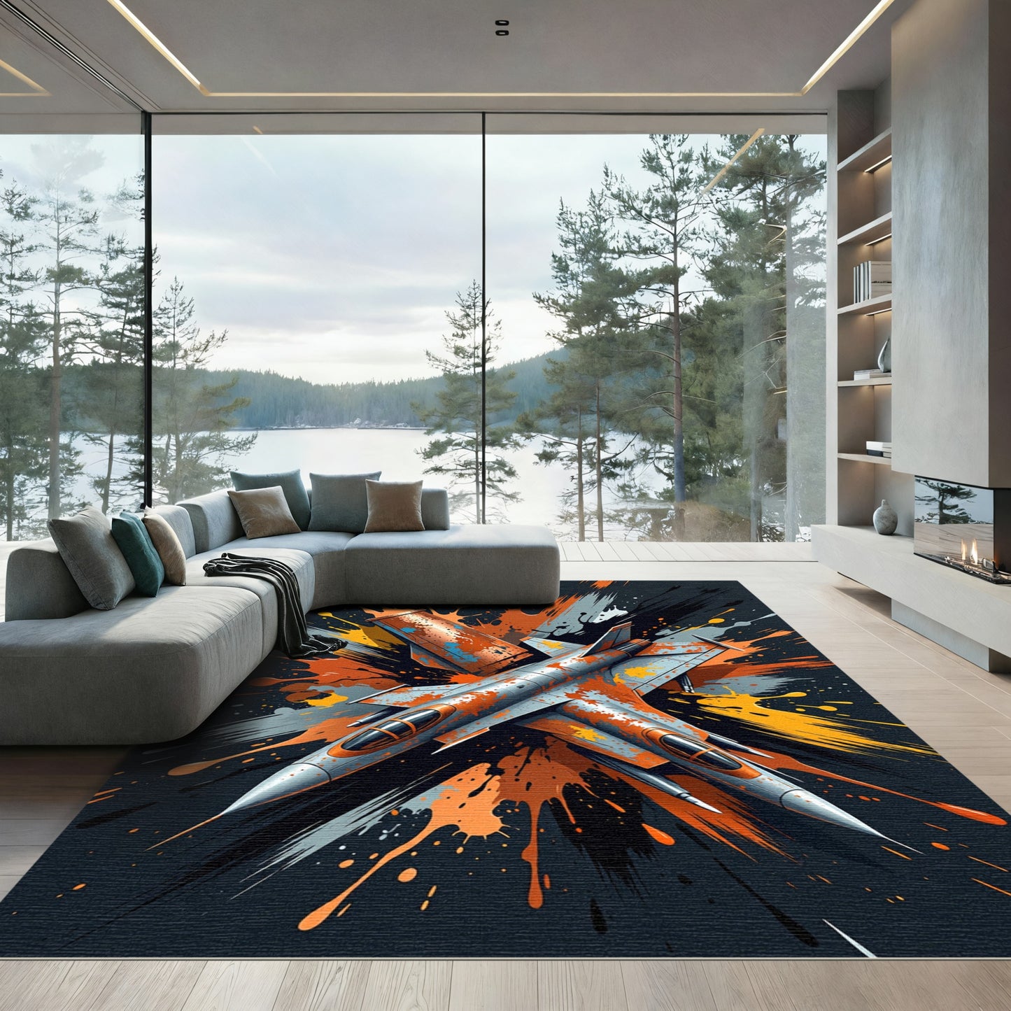 Dynamic Orange Steel Jet Action Rug
