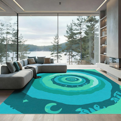 Deep Teal Swirl Celestial Motion Rug