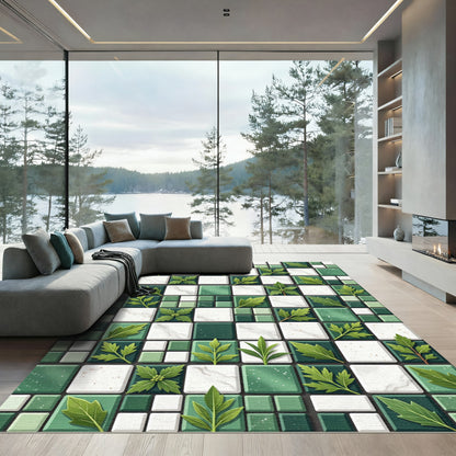 Emerald Leaf Mosaic Square Rug