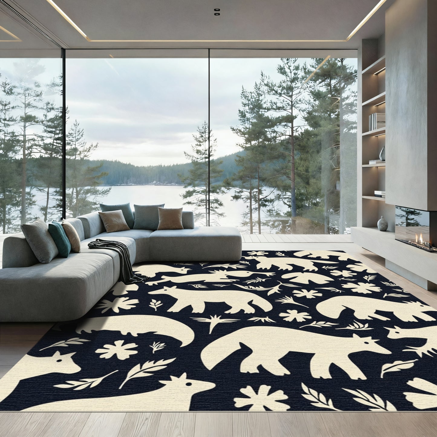 Cream Animals Whimsical Botanical Rug