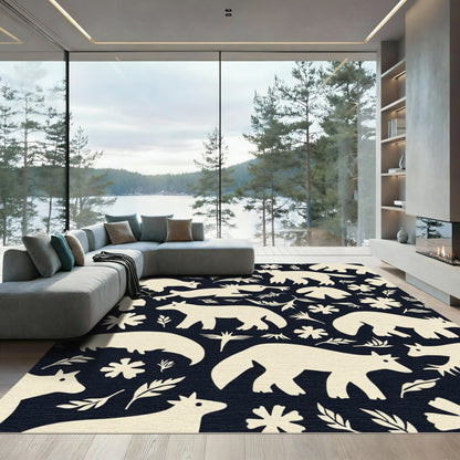 Cream Animals Whimsical Botanical Rug