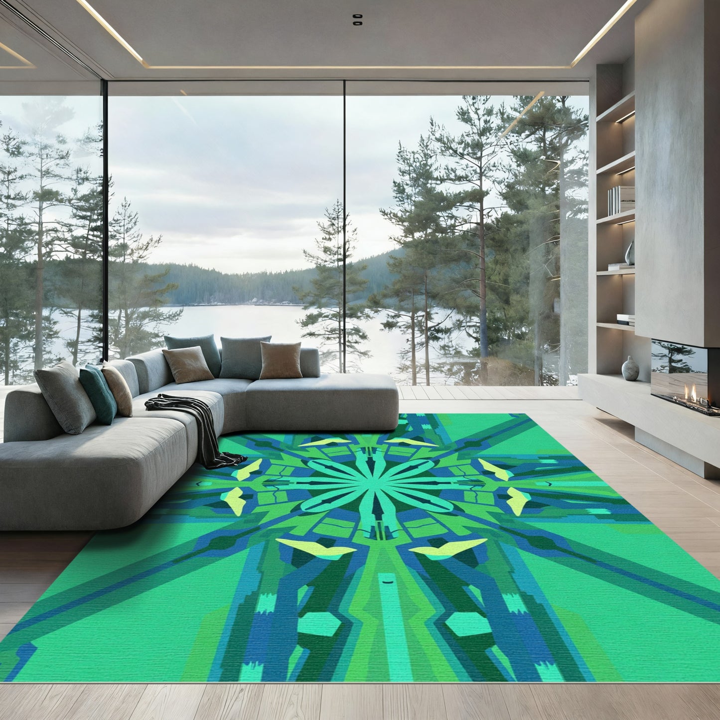 Emerald Green Geometric Sunburst Rug