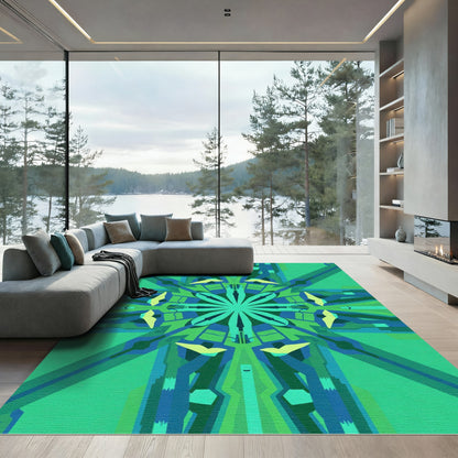Emerald Green Geometric Sunburst Rug