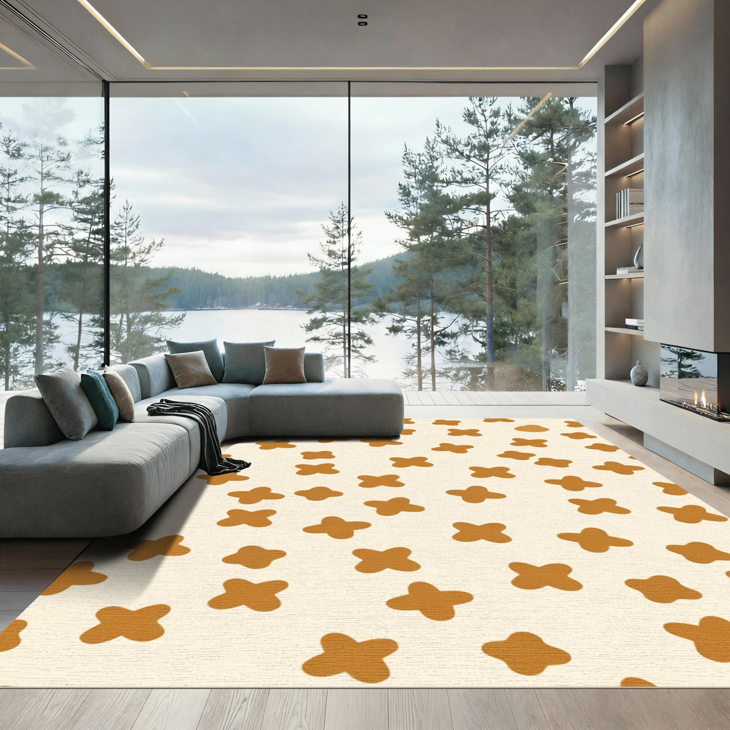 Brown X Shape Scatter Rug