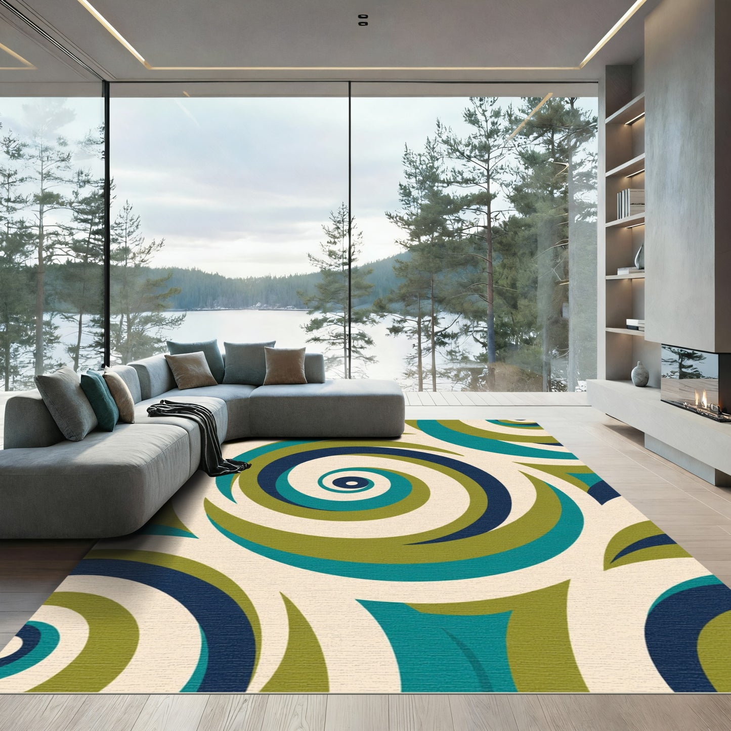 Teal Navy Olive Swirl Harmony Rug