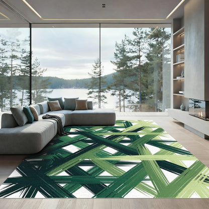 Verdant Crossed Brushstroke Abstract Rug