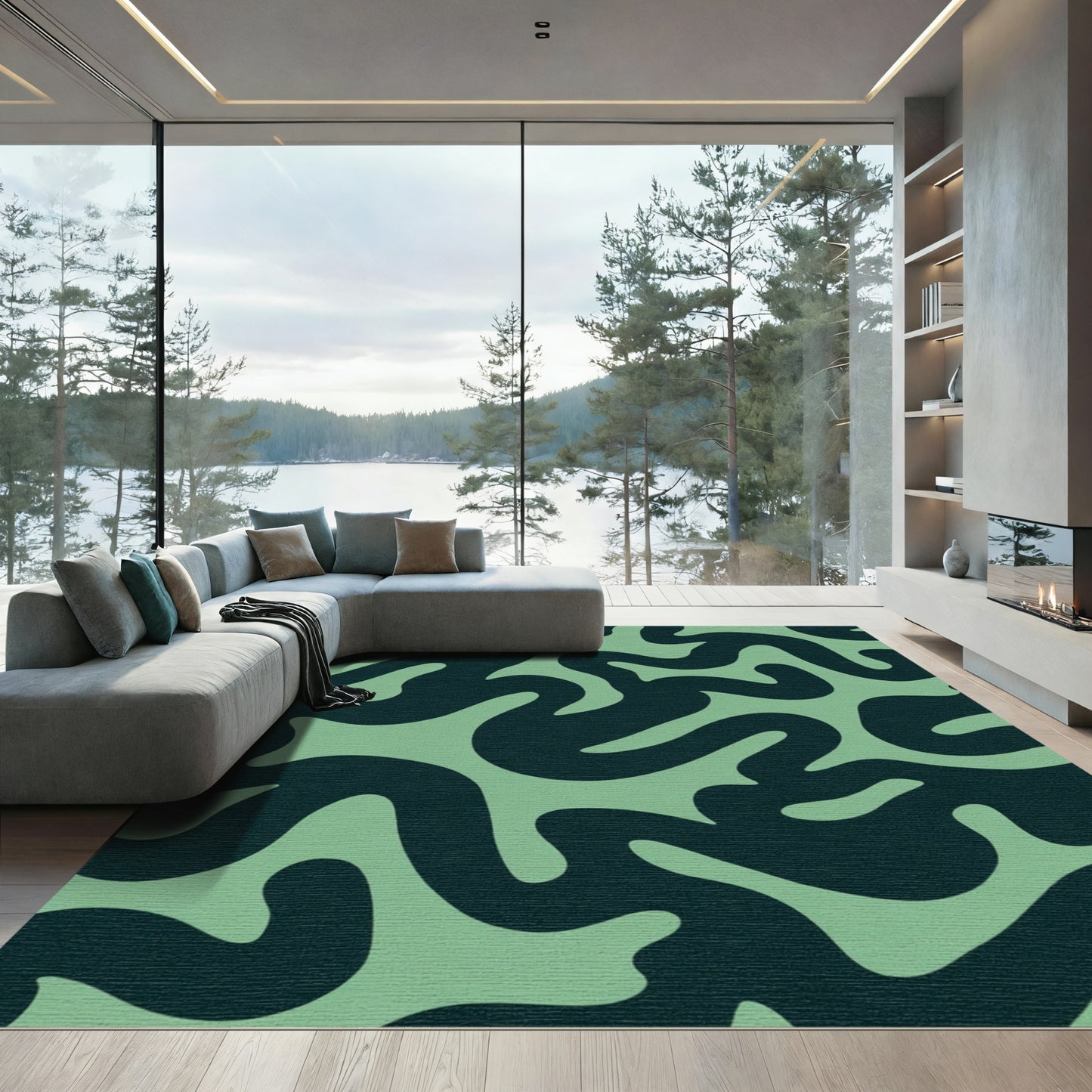 Teal Abstract Organic Flow Rug