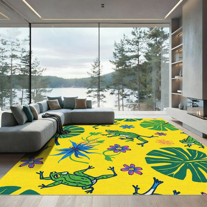 Whimsical Yellow Frog Garden Foliage Rug