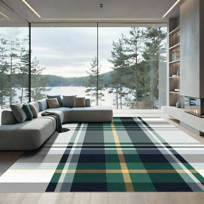 Forest Green and Gray Plaid Rug