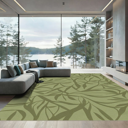 Earthy Olive Leafy Swirl Rug