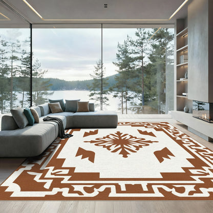 Brown Geometric Sunburst Medallion Rug