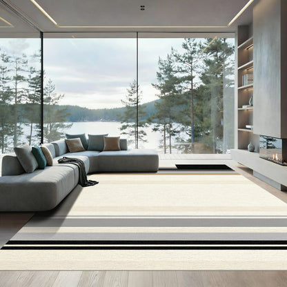 Neutral Cream Black Gray Stripe Rug