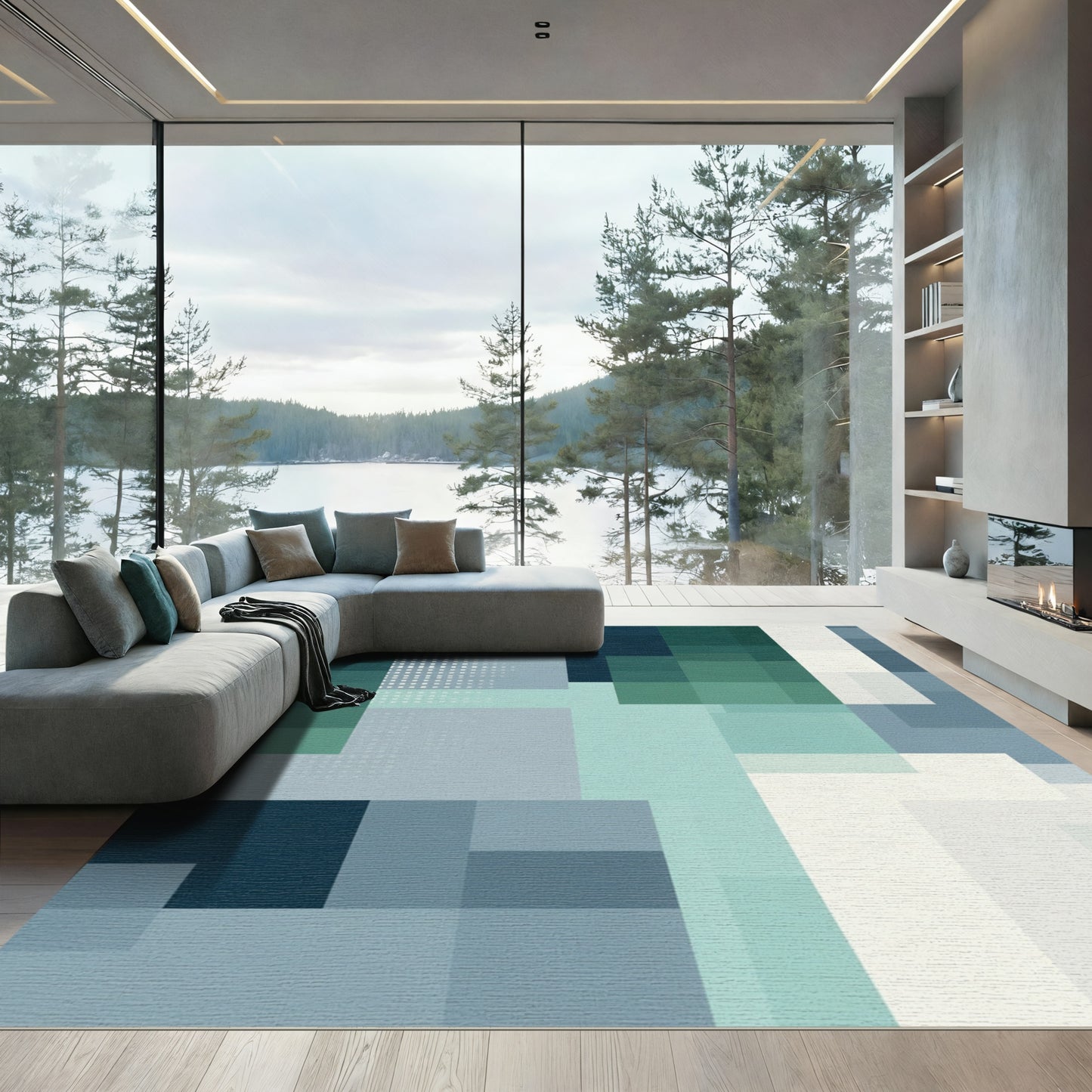 Cool Tones Geometric Overlay Rug
