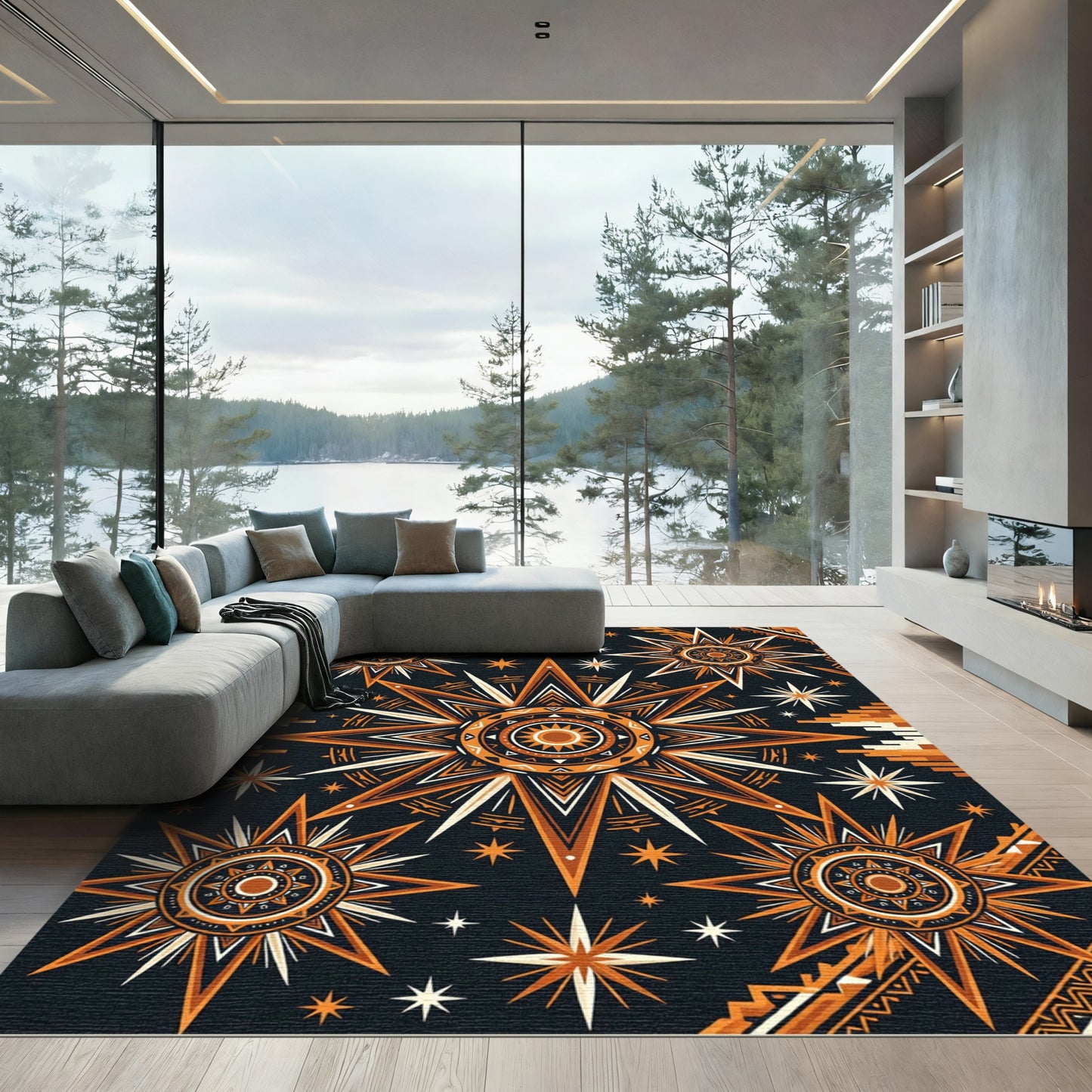 Celestial Terracotta Amber Starry Sky Rug