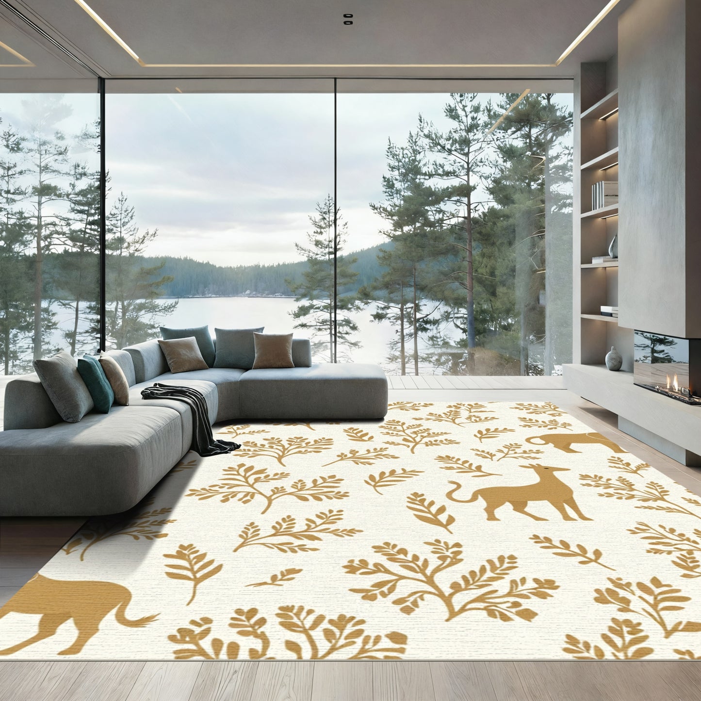 Golden Safari Animal Folk Art Rug