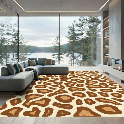 Cream Brown Animal Spots Rug