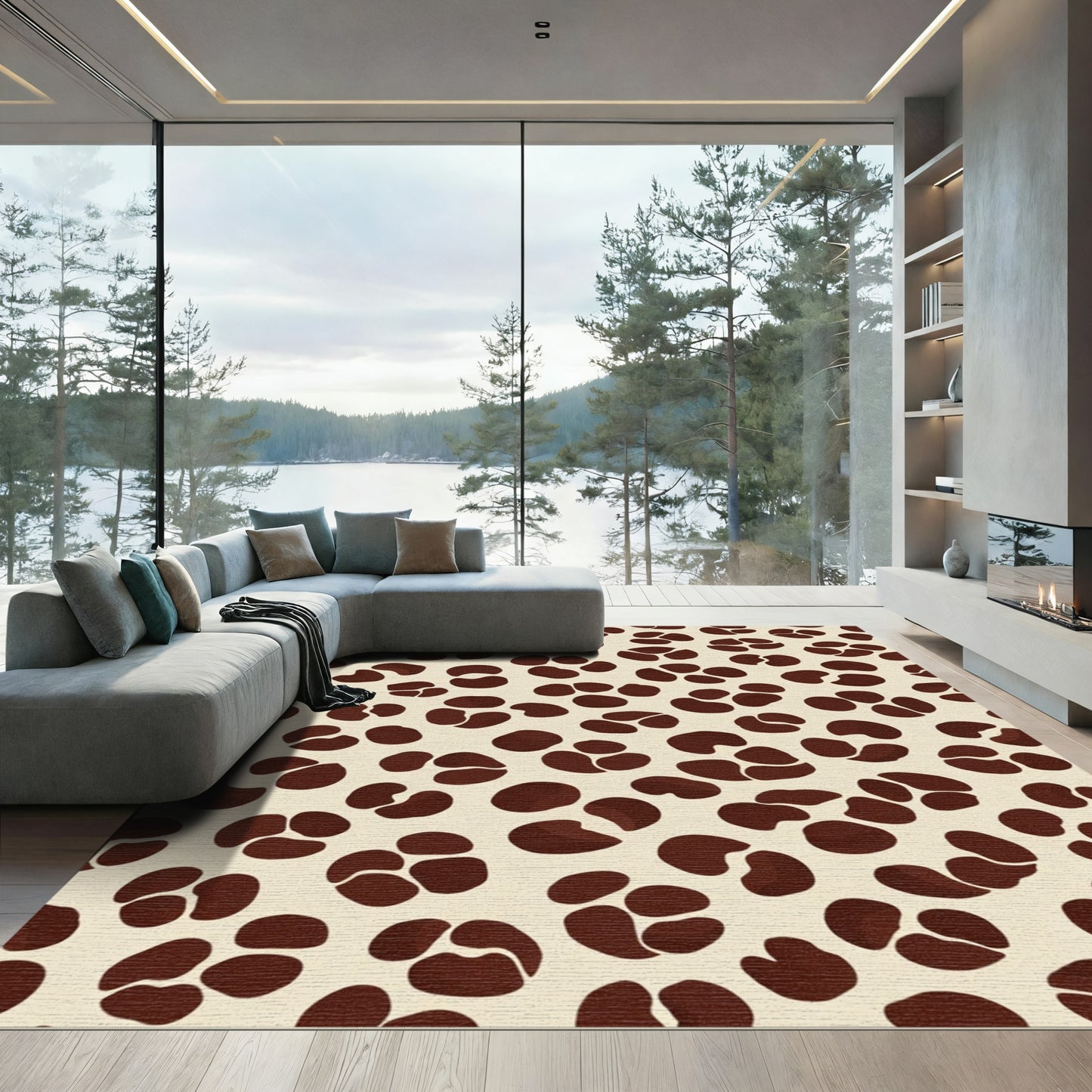 Modern Cream Brown Abstract Spot Rug