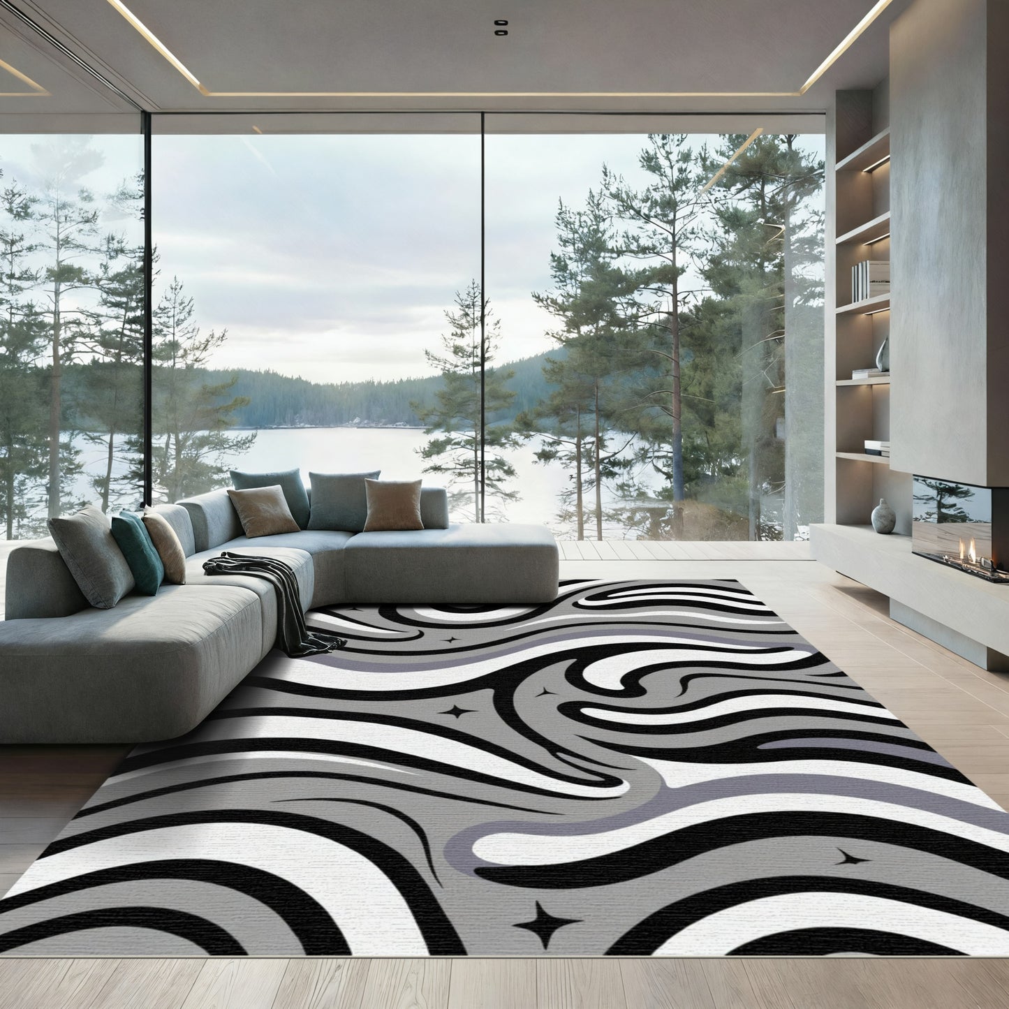 Monochromatic Swirl Starburst Rug