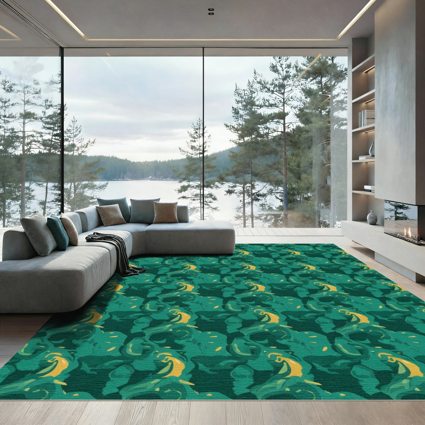 Emerald Jade Abstract Swirl Rug