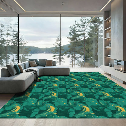 Emerald Jade Abstract Swirl Rug