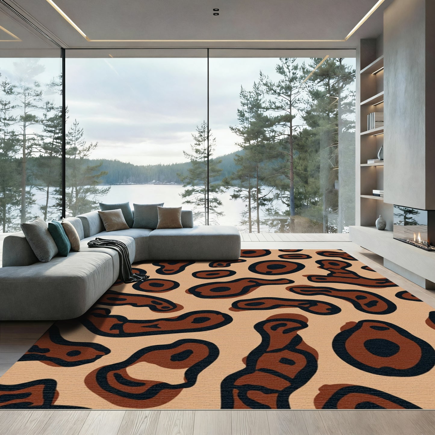 Brown Black Animal Print Round Shapes Rug