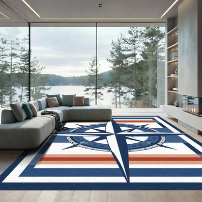 Nautical Compass Stripes Frame Rug