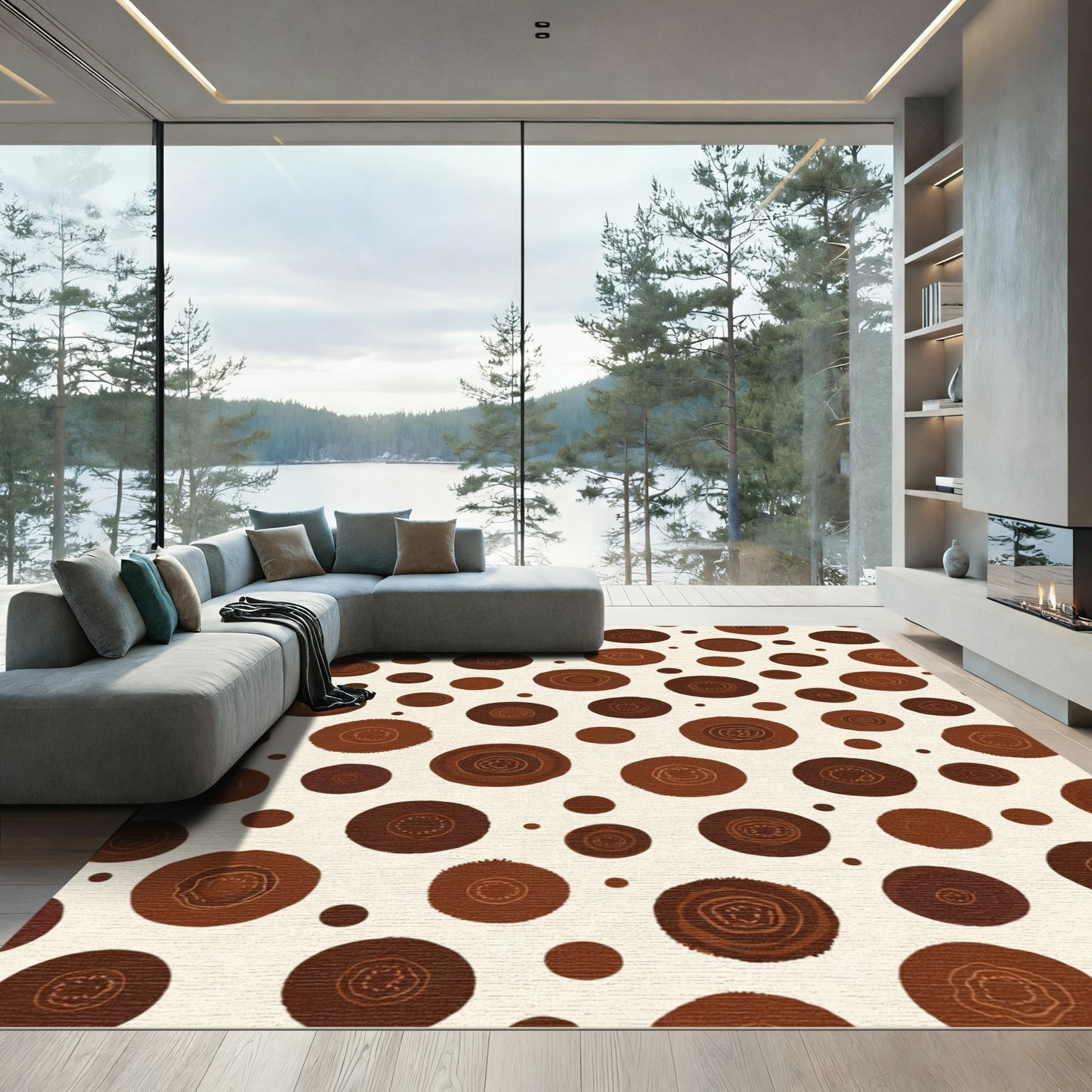 Deep Brown Earthy Circles Collage Rug