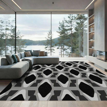 Gray and Black Lattice Diamonds Rug