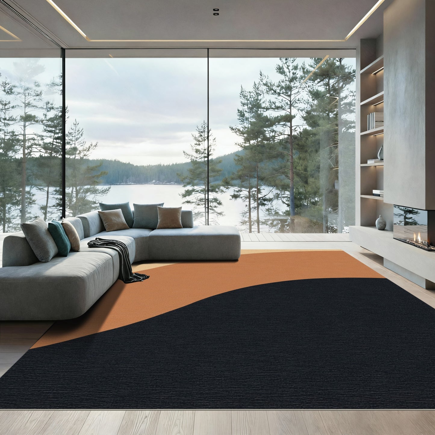 Warm Tones Curved Abstract Waves Rug