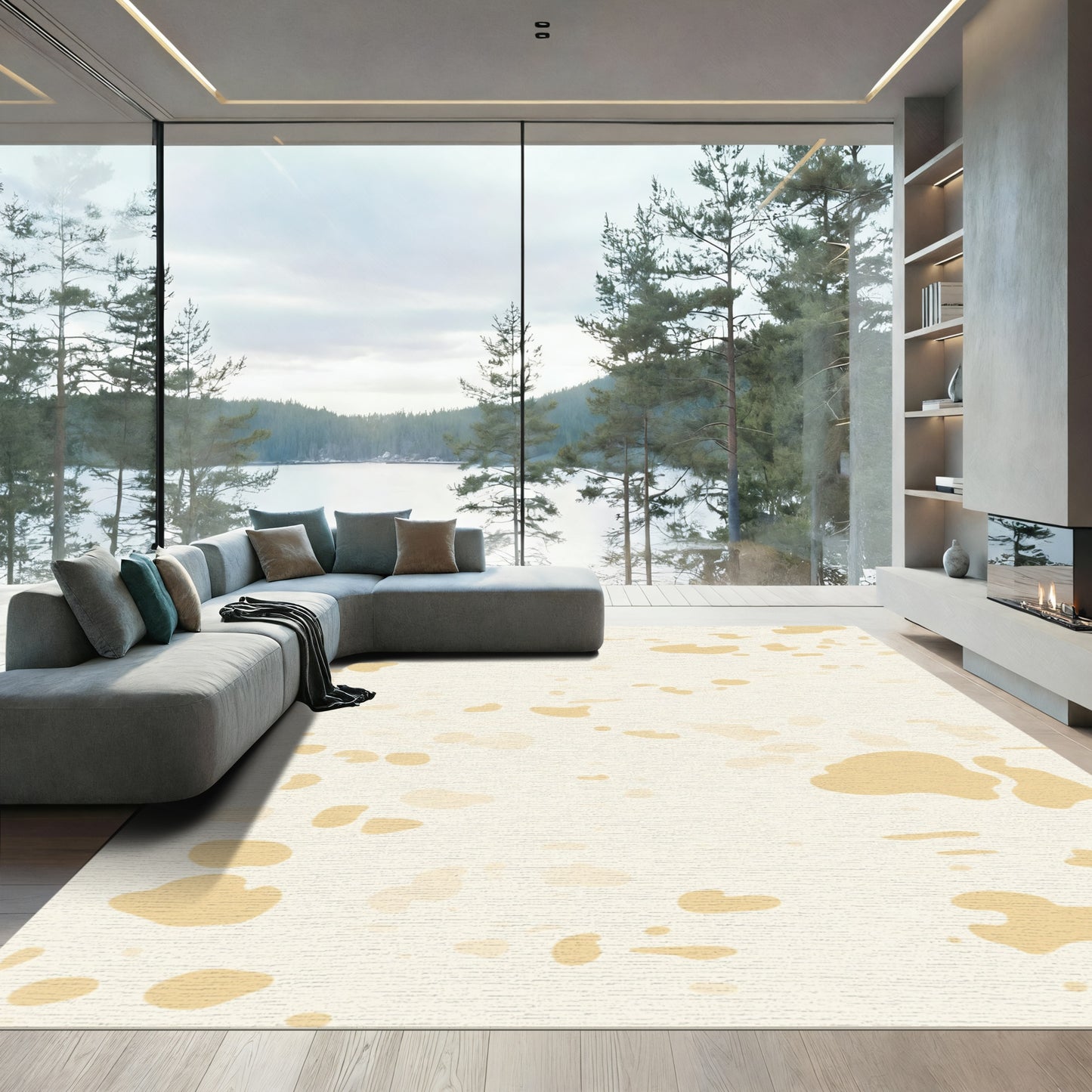 Neutral Spotted Abstract Paint Splatter Rug