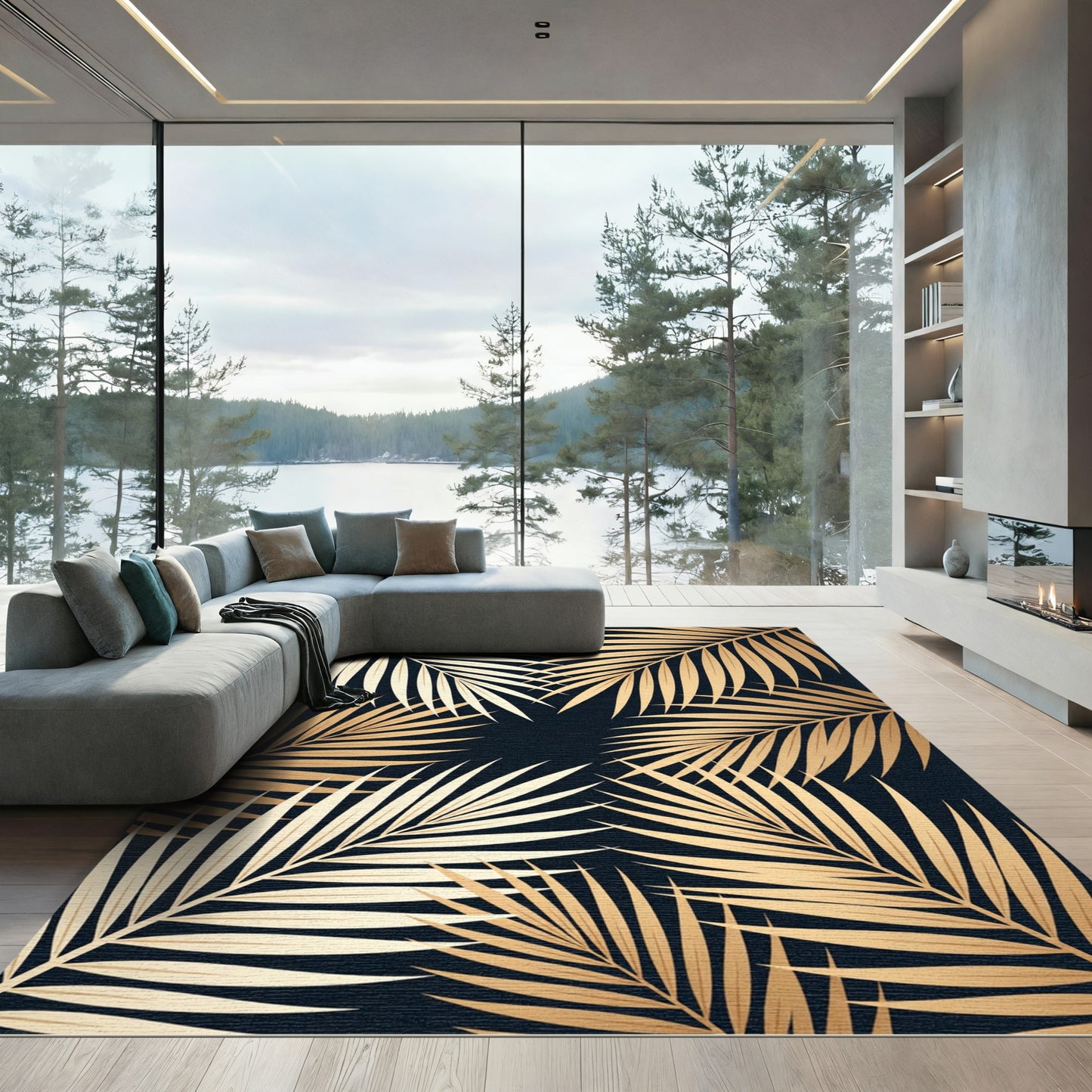 Golden Palm Frond Foliage Rug