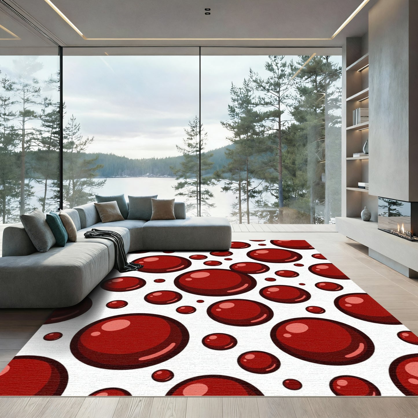 Crimson Bubbly Circle Scatter Rug