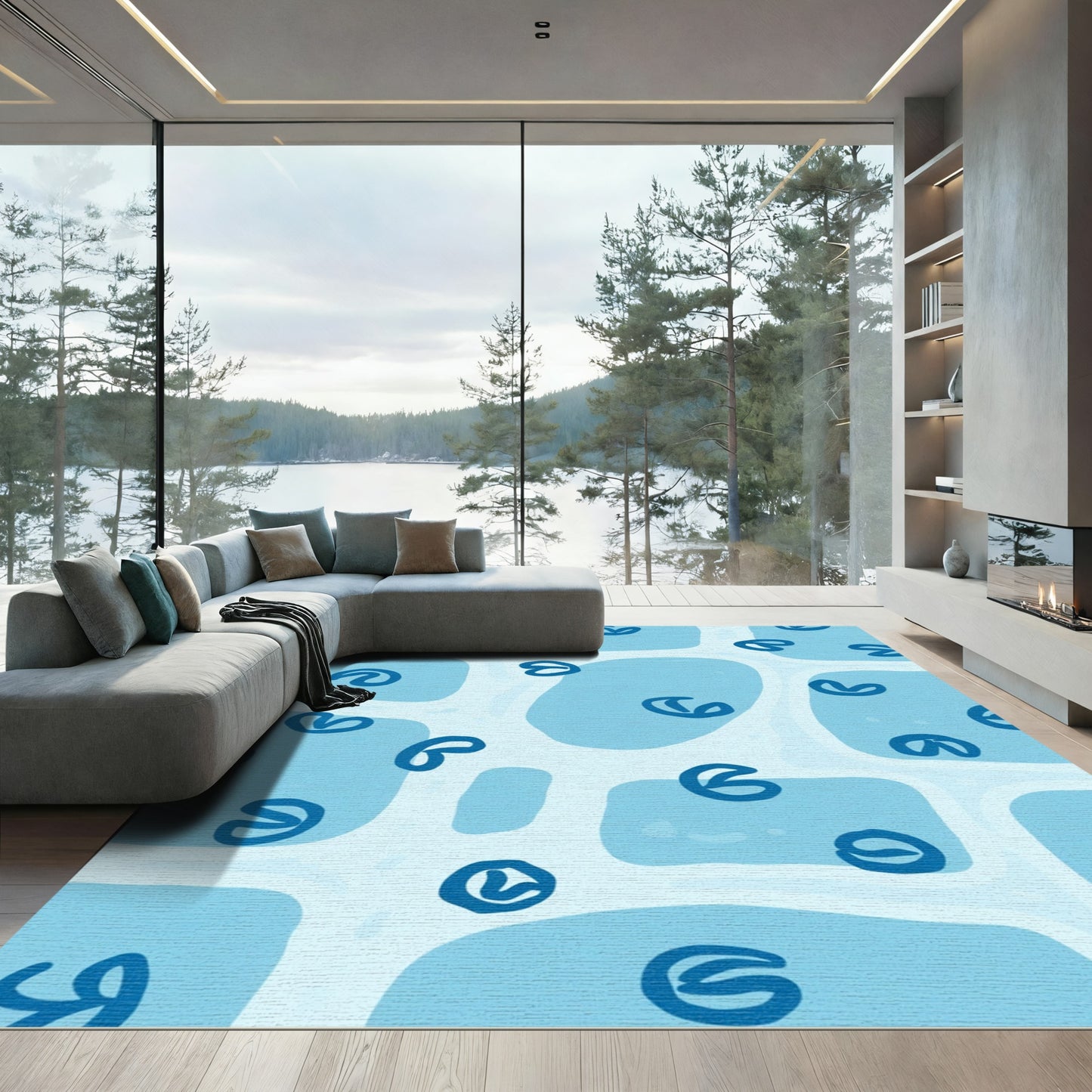 Light Blue Organic Swirls Rug