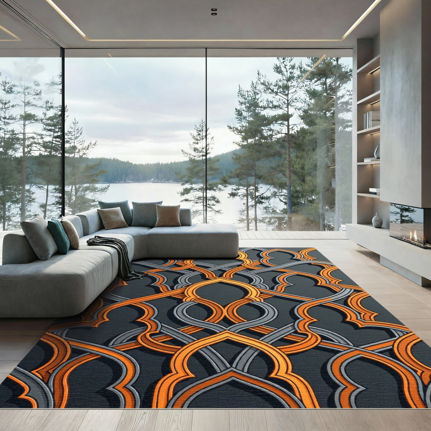 Golden Filigree Interlocking Archway Rug