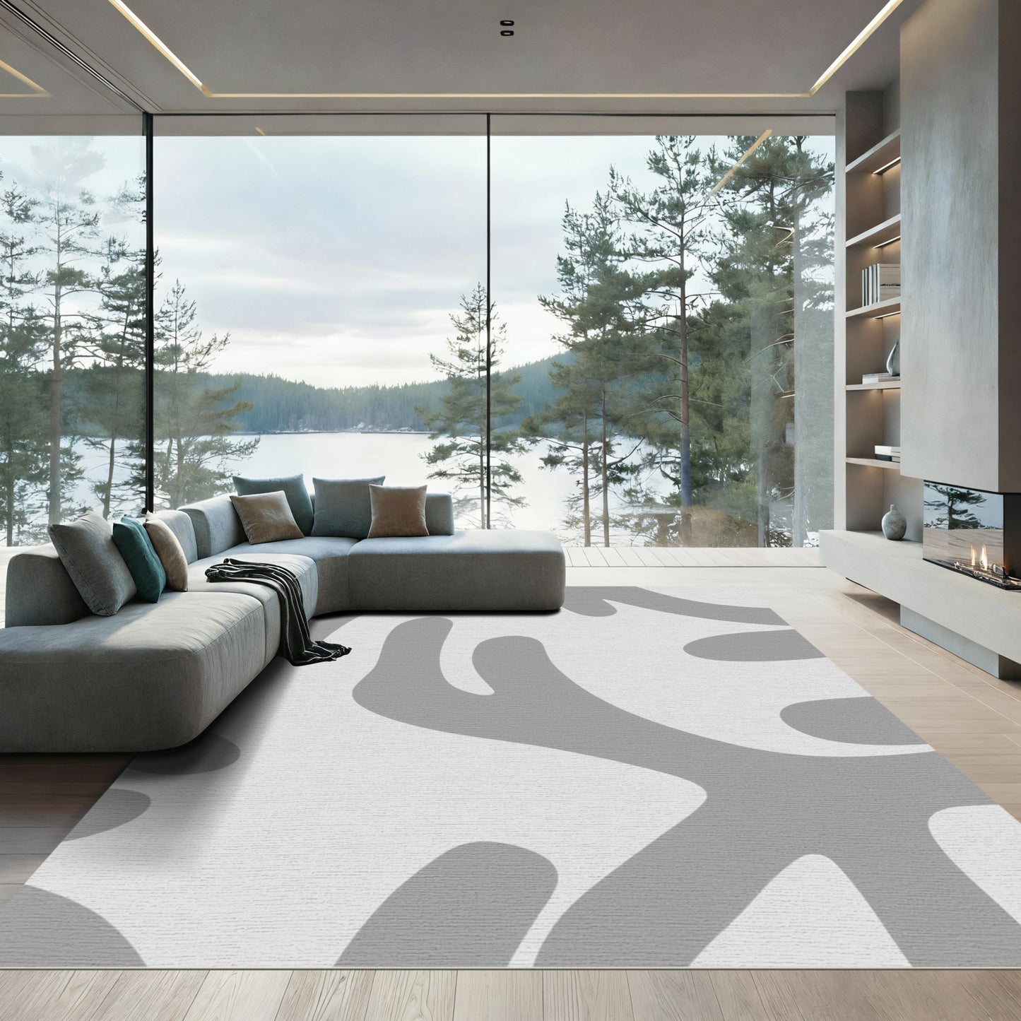 Minimalist Gray Abstract Organic Shape Rug