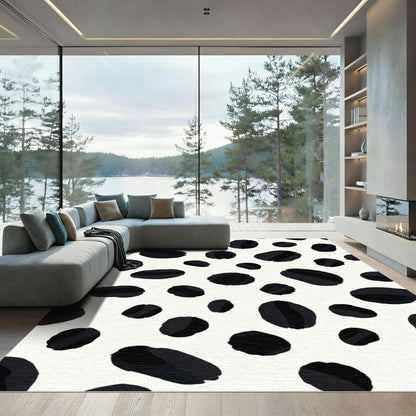 Black White Spotty Abstract Shape Rug