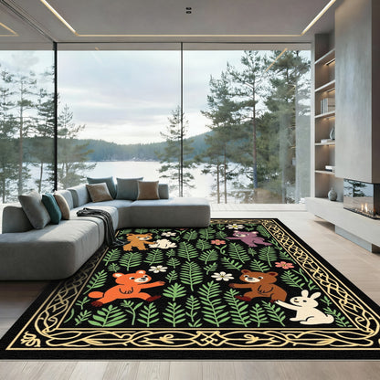 Whimsical Woodland Bears and Blossoms Rug