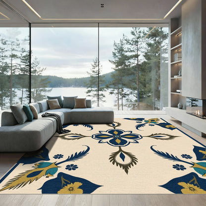 Navy Teal Floral Geometric Medallion Rug