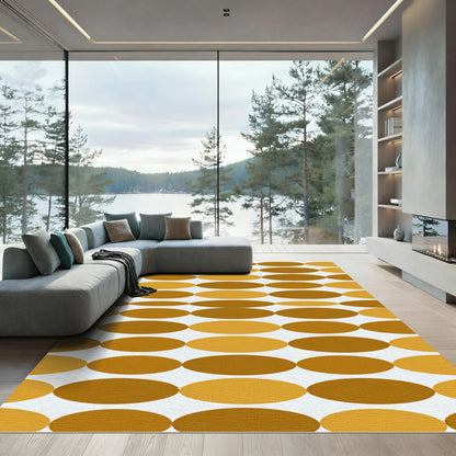 Midcentury Golden Ocher Ellipse Art Rug