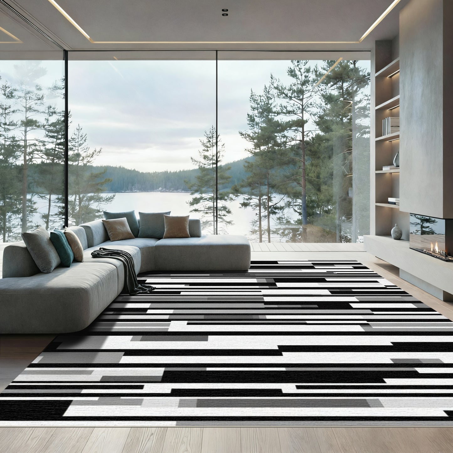 Abstract Monochrome Horizontal Lines Rug