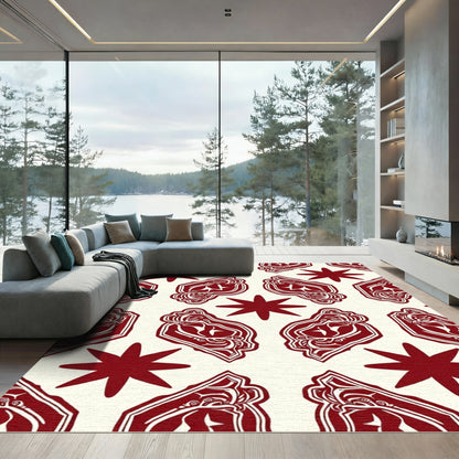 Deep Red Abstract Heraldic Star Rug