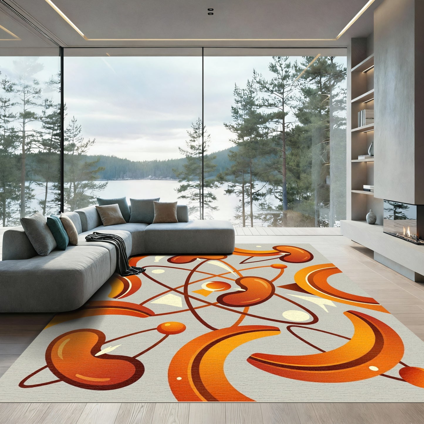 Orange Bean Atomic Abstract Rug