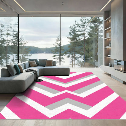 Hot Pink Gray Chevron Stripes Rug